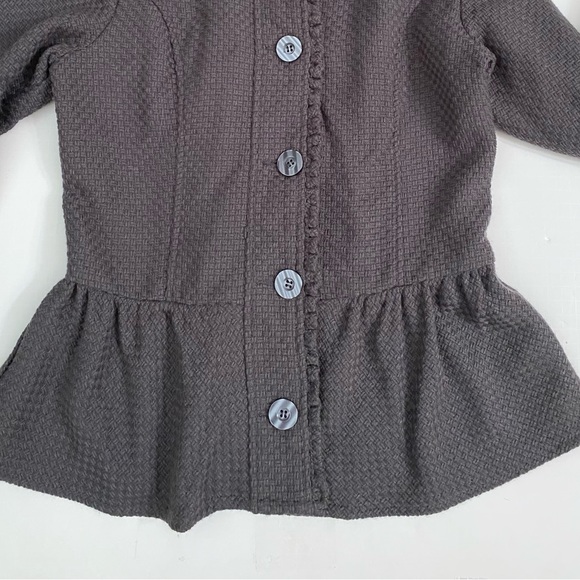 DECREE Charcoal Basket Weave Knit Button Front Peplum Waist Ruffle Edge Blazer - Picture 9 of 10